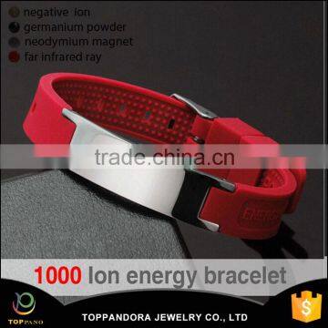 Bio energy magnetic adjustable stainless steel clasp silicon bracelet sport men rubber bracelet wristband