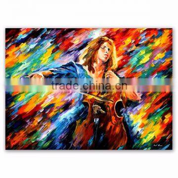 Newest Design Oil Painting Music Girl Playing the Violin by Knife Textured