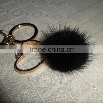 Cute Fluffy Mink Fur Pompon with Keychain for Fashion Car Keys