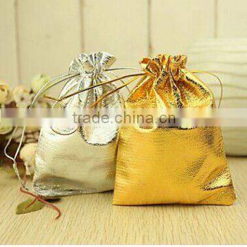 IN STOCK Metallic Gold Fabric Pouch With a Drawstring Cord