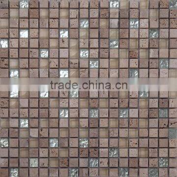 JTC-1317 Silver glass blend apricot stone mosaic interior deocrate tiles wall covering sheet mosaics