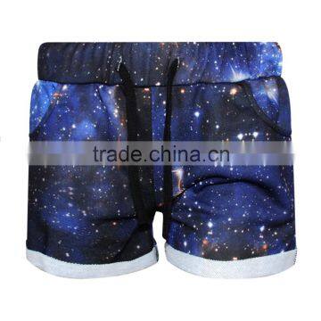 2015 Women Shorts Sublimation Print Blue Galaxy Running Shorts Elastic Waist N16-8