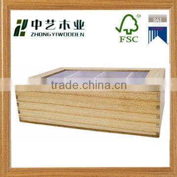 Eco-friendly natural handmade unfinished customized grids wooden tea gift storage box wholesale