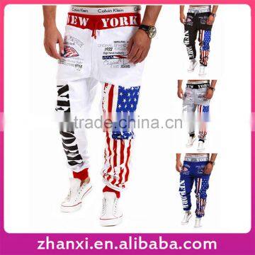 Wholesale mens cotton casual sport hip hop flag print fashion new style boys pants