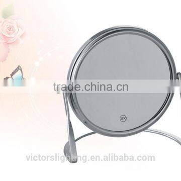 Chrome free standing round makeup cosmetic mirror