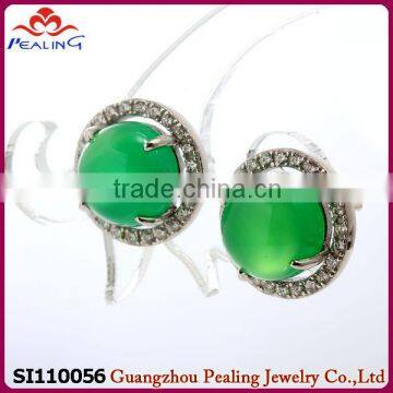 2014 fashion wholesale leaf shape chrysoprase 925 silver earring