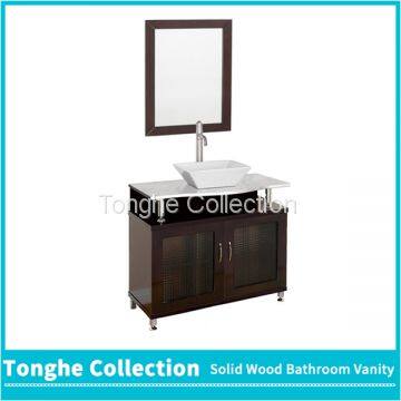 White Stone Top Double Ceramic Sinks Solid Wood Vanity Set