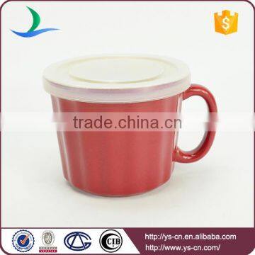Wholesale red ceramic microwave soup bowl with lid