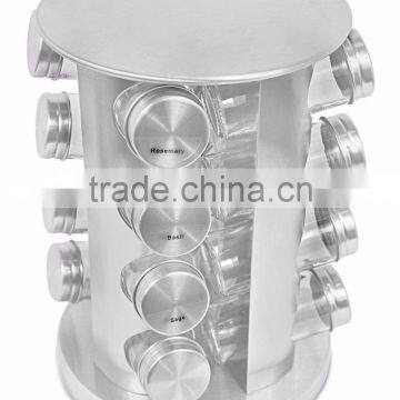 12 Jars Glass Condiment Kitchen Set Stainless Steel Revolving Spice Rack Set photo-6