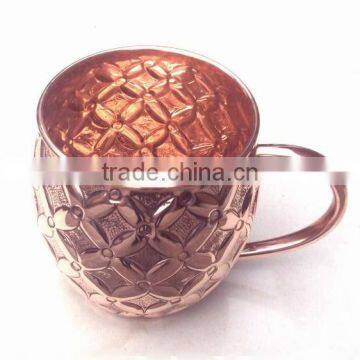 BPA FREE 100% COPPERTISAN MOSCOW MULE MUG, NEW ARRIVAL EMBOSSED BARREL SHAPE PURE COPPER MOSCOW MULE MUG photo-2