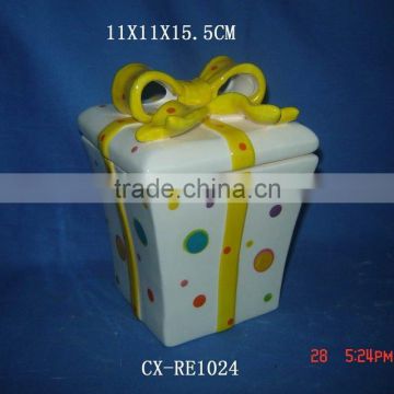 2012 ceramic gift boxes to decorate--Ceramic Christmas Bowknot Square Gift Box -x'mas ceramic gift box s/3