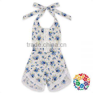 Eco-friendly Cotton Black Yellow Lace Sunflowers Halter Bubble Rompers photo-6