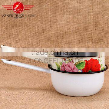 Enamelware Casserole /enamel Casserole Pot Milk Pot With Flower Decal photo-5
