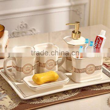 Royal Elegant European Style Golden Ceramic Bathroom Accessory Set in 6 Pcs, Classic Bathroom Set Cup, Dispenser BF12-03254c photo-2