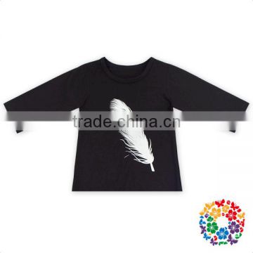 2016 Latest Fancy Tops Girls Plain Black Cotton Top With Feather 0-6 Years Old Girls Long Sleeve Tops