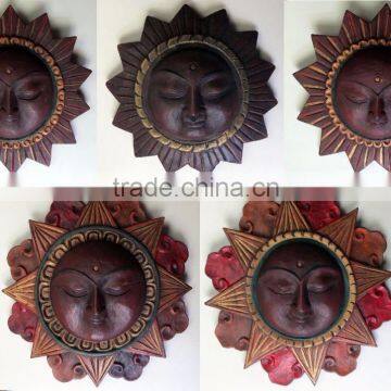 Hand Crafted Wooden Mask of Sleeping Sun Wall Hanging Made In Nepal photo-3
