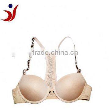 2014 js-911sexy flesh-colored front closure bra with sexy see thought lace T-back made in China (accept OEM)