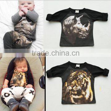 Black raglan long sleeve t shirt with 3D printing for children