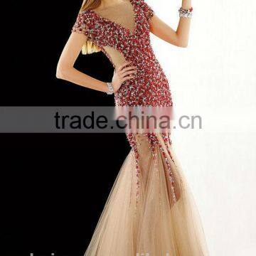 red beaded cap sleeve high neck arabian dresses