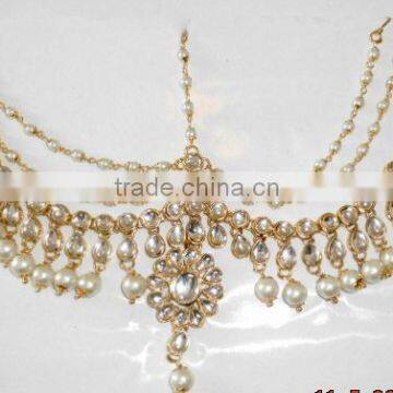 MATHAPATTI DAMINI PEARL KUNDAN maang TIKA GOLD TONE CRYSTAL hair accessory