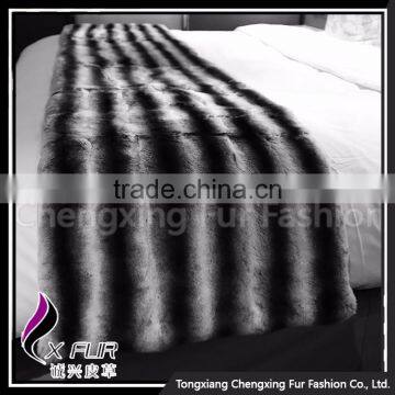 CX-D-128A Luxury Genuine Rex Rabbit Fur Throw Blanket Sofa Throw photo-4