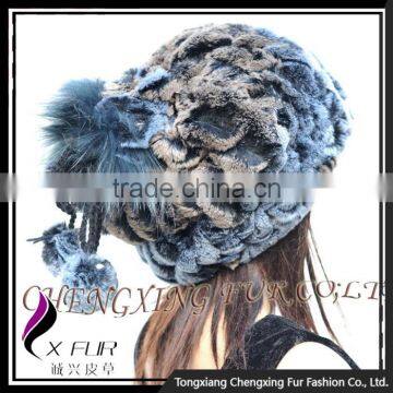 CX-C-68D Ladies Knitted Winter Neck Warmer/ Fashion Rex Rabbit Fur Hat photo-6