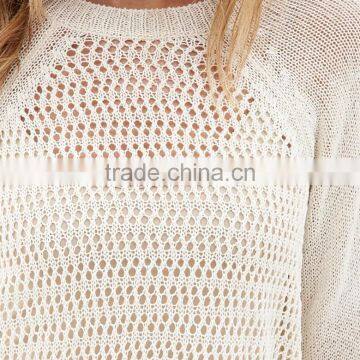 Round Neck Hollow Knitted Stylish Woman Thin Sweaters With Hem Split photo-4