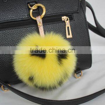 Myfur Cute Smile Face Handmade Fox Fur Pom Pom Charm Real Fur Pompom Wholesale photo-2