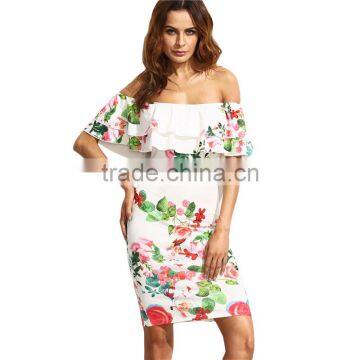 Floral Printed Long Maxi Dress Summer Party Off Shoulder Chiffon Dress Apparel photo-4