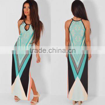 Walson F20009A New 2016 Design Digital Print v Neck Maxi Dress for Women photo-2