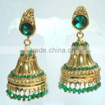 Antique Look Green Faux Diamond Jhumki Earring