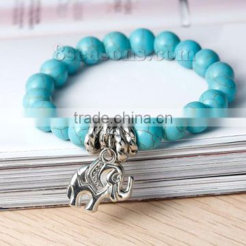 Malachite Green Round Elephant Howlite Imitated Turquoise Boho Chic Elastic Bracelets