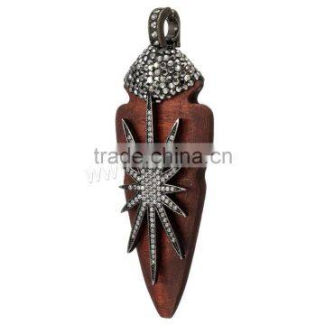 New Black Color Original Wood Pendants With Rhinestone Mixed photo-3