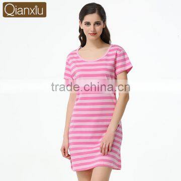 Hot Sale Qianxiu Custom Striped Cotton Beautiful Young Girl Nightgown