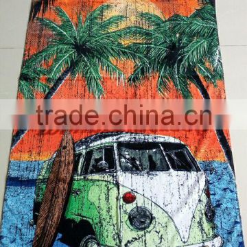 One side velour/one side terry Reactive printing design Full color OEM 76*152cm Beach towels