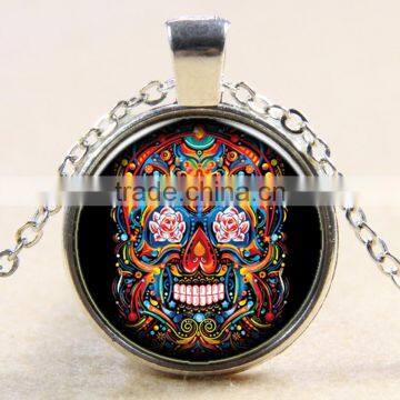 XP-TGN-S-127 Fashion Jewelry Pendant Dome Vintage Meaningful Silver Skull Cabochon Necklace For Promotional Gift photo-2