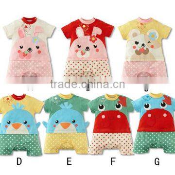 cartoon design 7 colors short sleeve 100% cotton baby romper