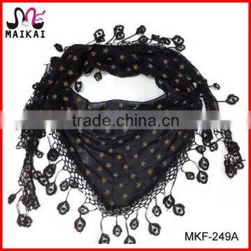 Ladies fashion star print cotton polyester triangle scarf