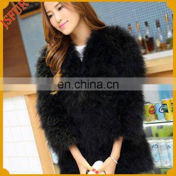 Newest Customized Tukey Fur Women Coat Solid Coat Fur Trim