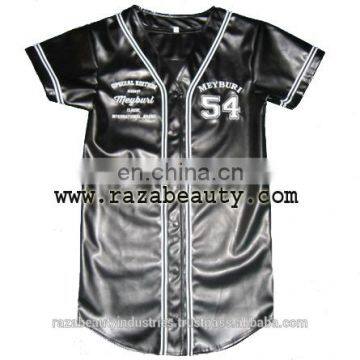 Black Pu Leather Baseball Jerseys, free design with your own logo Baseball Jerseys