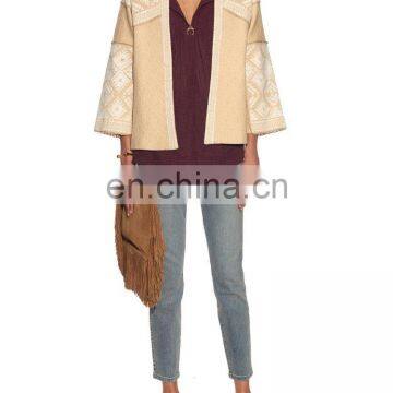 High Fashion Embroidered Cotton Blazer Jacket Women Cotton Linen Jacket