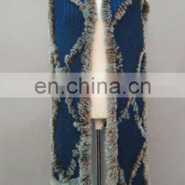 Stylish Wool Knitted Scarf For Women With Rex Fringe Trim (Style:#B185)