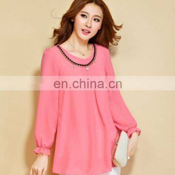 2014 Autumn newest design women long sleeve chiffon blouse for ladies