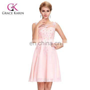 Grace Karin Sleeveless Crew Neck Pale Pink Chiffon Short Bridesmaid Dress GK000063-3