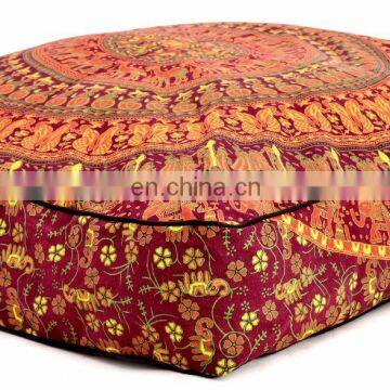 Cotton Cushion Cover Dog Bed Pillow Case Square Ottoman Poufs Floor Pillow Cover Indian Handmade Peacock Mandala Pet Bed Cover