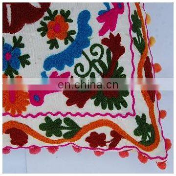 Indian Handmade Embroidered Suzani Cushion Cover Uzbekistan Style Woolen Embroidery