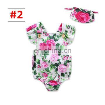 Baby Girl Romper Headband Set Toddler Flower Print Bodysuit Summer Clothes for 0-2T photo-3