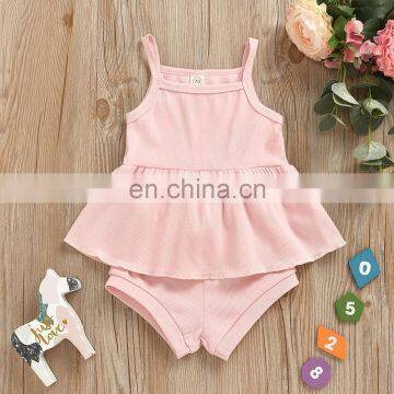Kids Ribbed Outfit Baby Girls Summer Clothing Set Solid Color Infant Vest Tops Tutu Shorts 2pcs Clothing for 0-24m photo-2