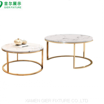 Golen Modern Marbling Round Tea Table Sofa Side Simple Wrought Steel Coffee Table photo-5