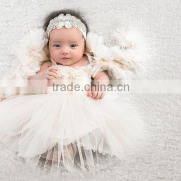 Baptism Dress Ivory or White Lace, Satin and Tulle Fashion Baby Girls Maxi Dress Ruffle Tiered Dress